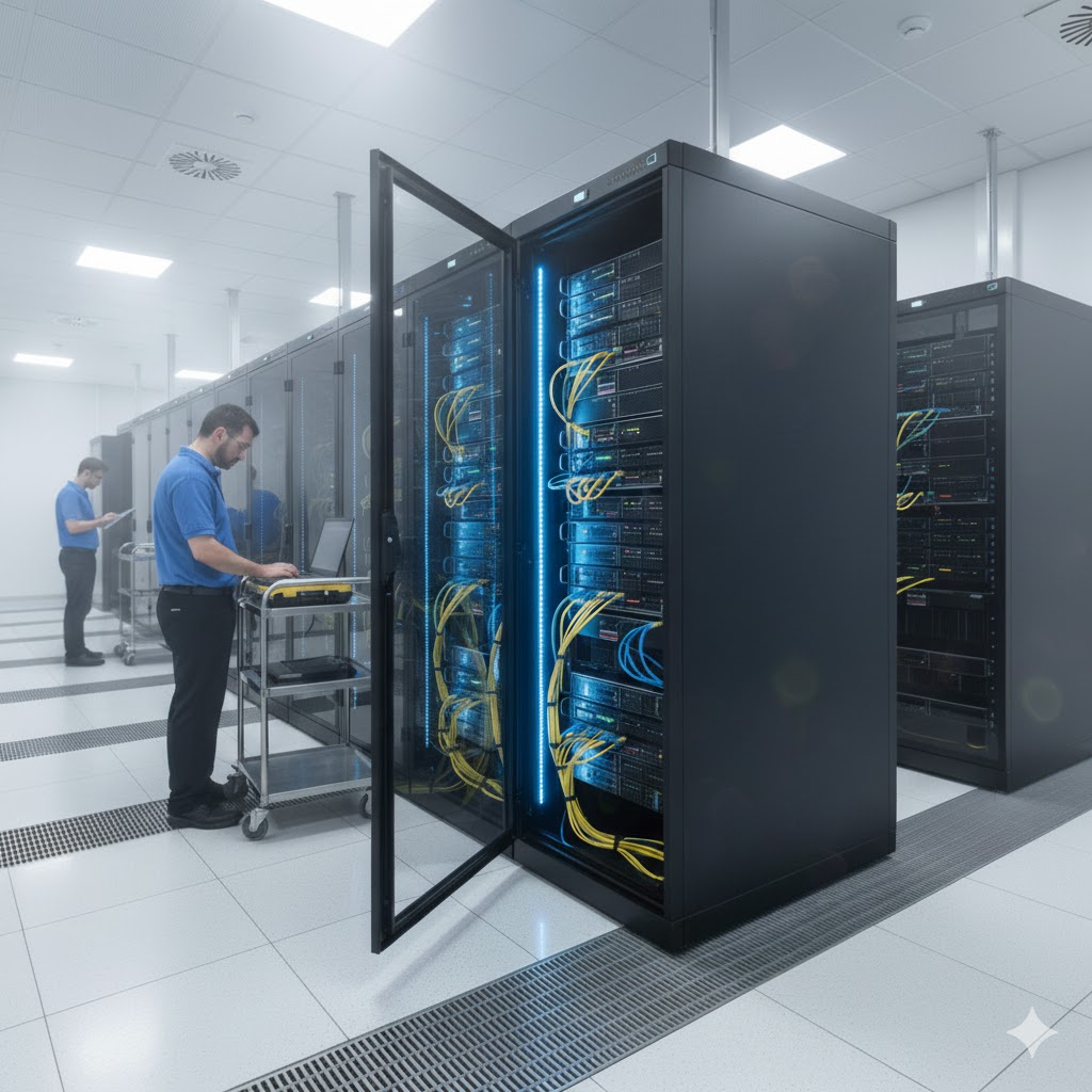 Modern datacenter with server racks